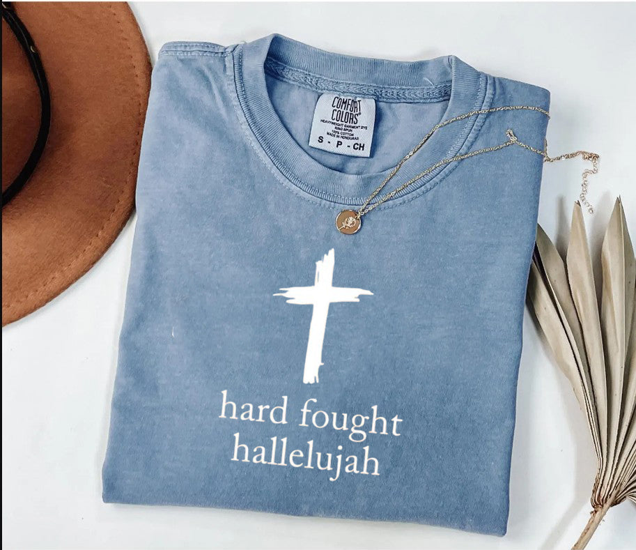 Comfort Colors® Hard Fought Hallelujah Shirt, Christian Mom Shirt, Bible Verse Shirt, Religious Shirt, Christian Apparel Gift, Mom Shirts